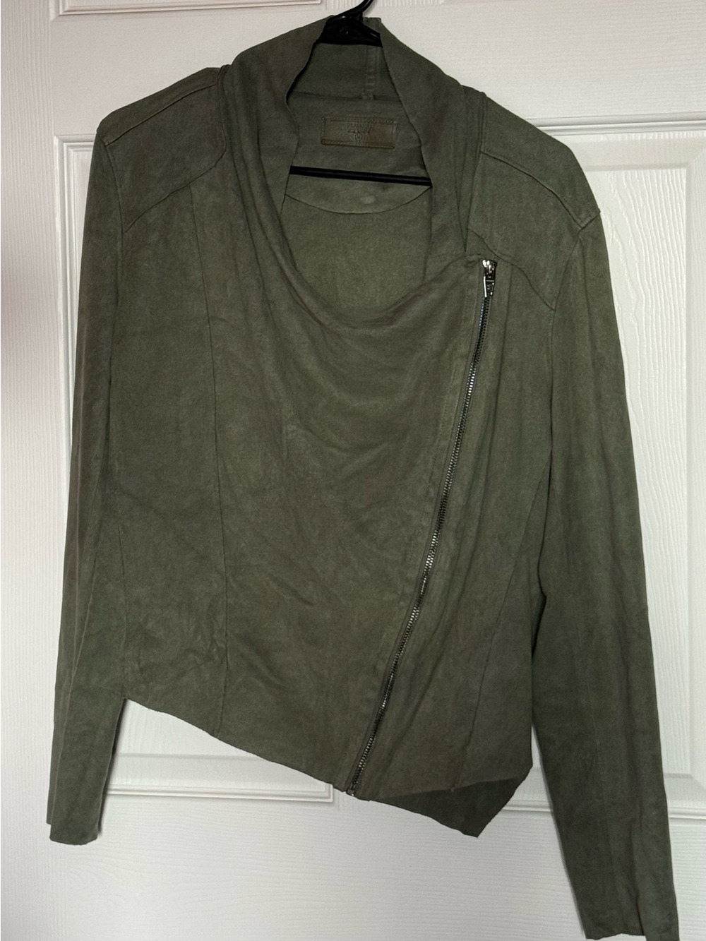 Blank NYC Olive Green Asymmetrical Zip Cascading Front Jacket